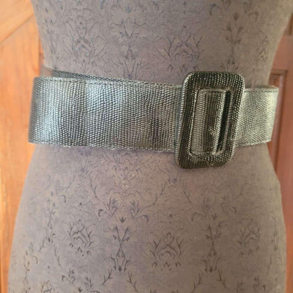 Vintage Astor Germany Wide Metallic Black Belt With Rectangular Buckle Womens M